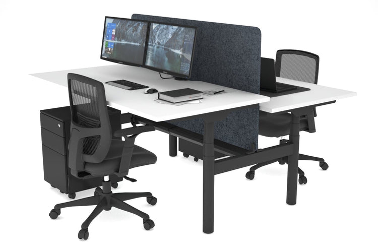 Flexi Premium Height Adjustable 2 Person H-Bench Workstation - Black Frame [1400L x 800W with Cable Scallop] Jasonl white dark grey echo panel (820H x 1200W) black cable tray