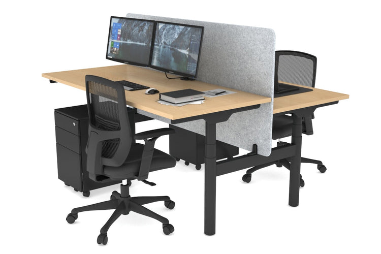 Flexi Premium Height Adjustable 2 Person H-Bench Workstation - Black Frame [1600L x 700W] Jasonl maple light grey echo panel (820H x 1600W) none