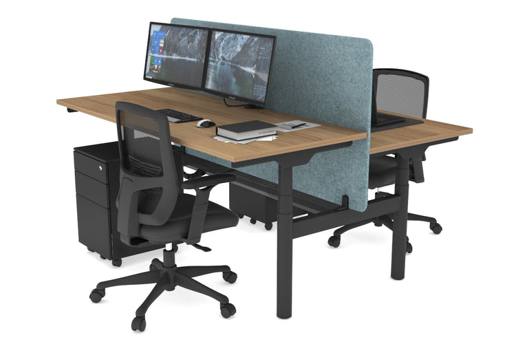 Flexi Premium Height Adjustable 2 Person H-Bench Workstation - Black Frame [1600L x 700W] Jasonl salvage oak blue echo panel (820H x 1600W) black cable tray