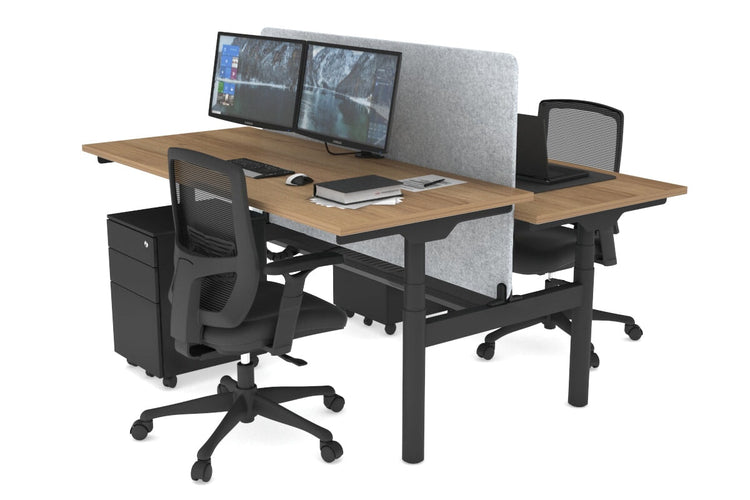 Flexi Premium Height Adjustable 2 Person H-Bench Workstation - Black Frame [1800L x 700W] Jasonl salvage oak light grey echo panel (820H x 1600W) black cable tray