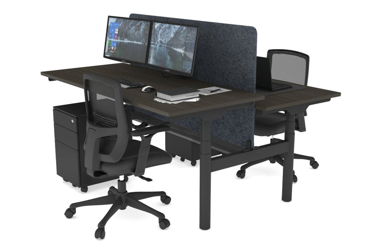 Flexi Premium Height Adjustable 2 Person H-Bench Workstation - Black Frame [1800L x 700W] Jasonl dark oak dark grey echo panel (820H x 1600W) black cable tray