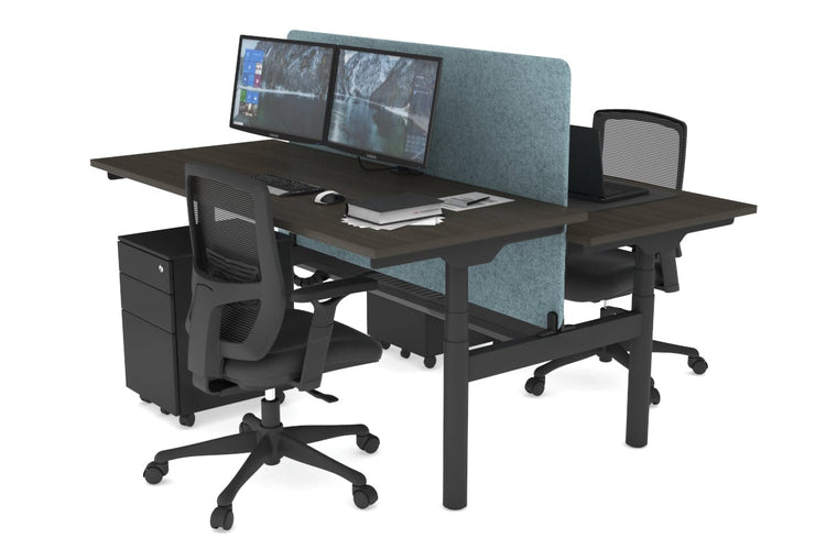 Flexi Premium Height Adjustable 2 Person H-Bench Workstation - Black Frame [1800L x 700W] Jasonl dark oak blue echo panel (820H x 1600W) black cable tray