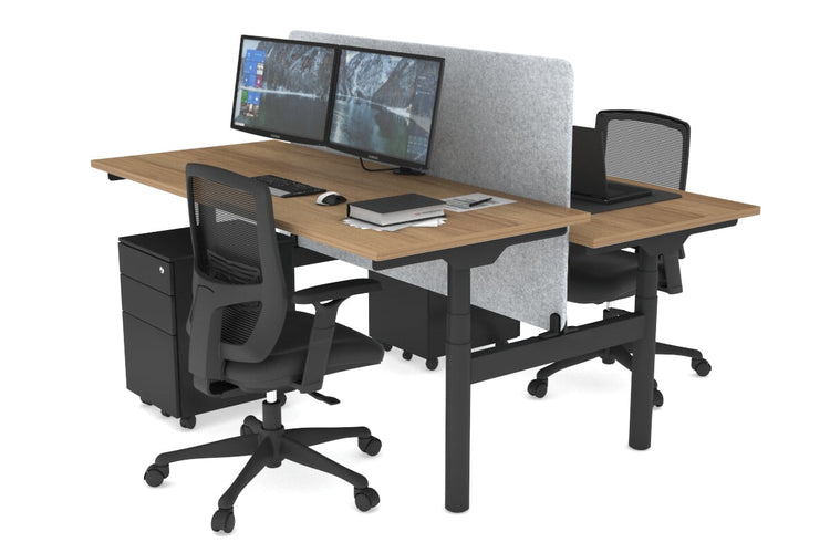 Flexi Premium Height Adjustable 2 Person H-Bench Workstation - Black Frame [1800L x 700W] Jasonl salvage oak light grey echo panel (820H x 1600W) none