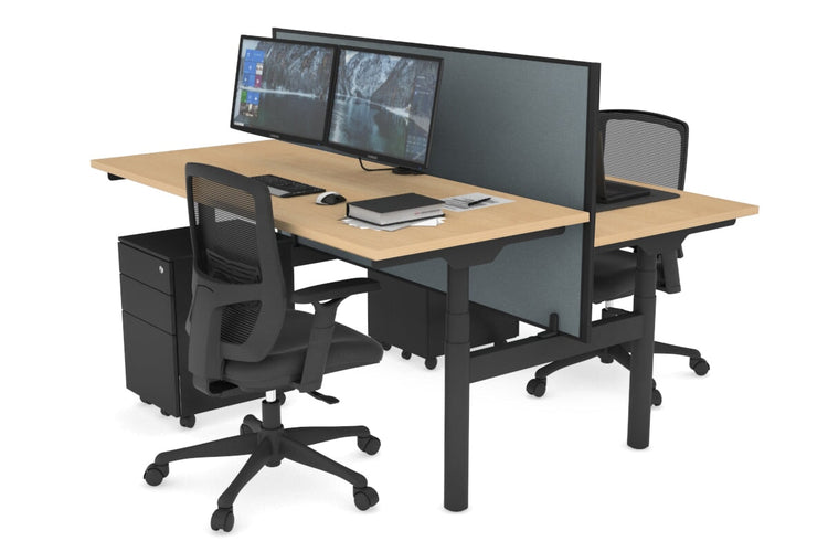 Flexi Premium Height Adjustable 2 Person H-Bench Workstation - Black Frame [1800L x 700W] Jasonl maple cool grey (820H x 1800W) none