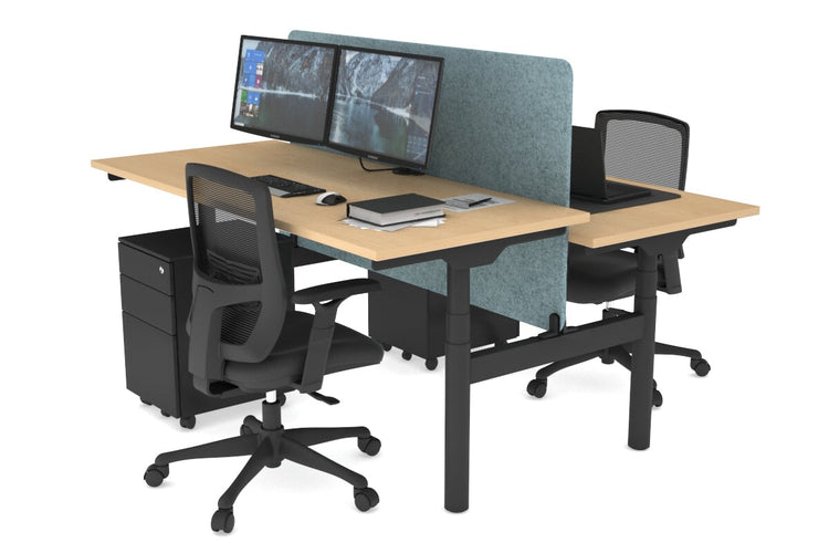 Flexi Premium Height Adjustable 2 Person H-Bench Workstation - Black Frame [1800L x 700W] Jasonl maple blue echo panel (820H x 1600W) none