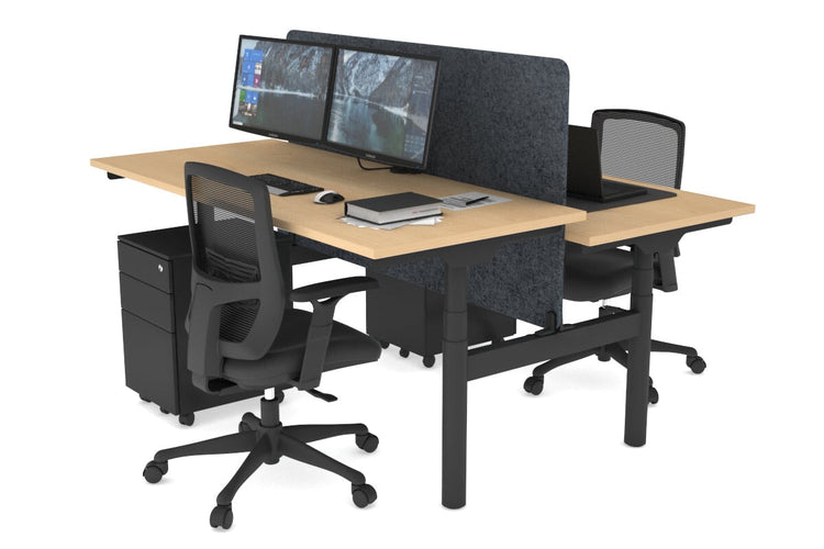 Flexi Premium Height Adjustable 2 Person H-Bench Workstation - Black Frame [1800L x 700W] Jasonl maple dark grey echo panel (820H x 1600W) none