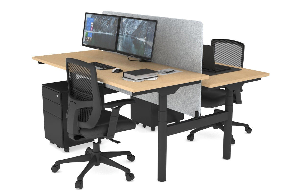 Flexi Premium Height Adjustable 2 Person H-Bench Workstation - Black Frame [1800L x 700W] Jasonl maple light grey echo panel (820H x 1600W) none