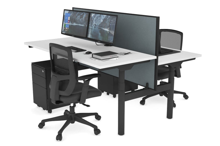 Flexi Premium Height Adjustable 2 Person H-Bench Workstation - Black Frame [1800L x 700W] Jasonl white cool grey (820H x 1800W) none