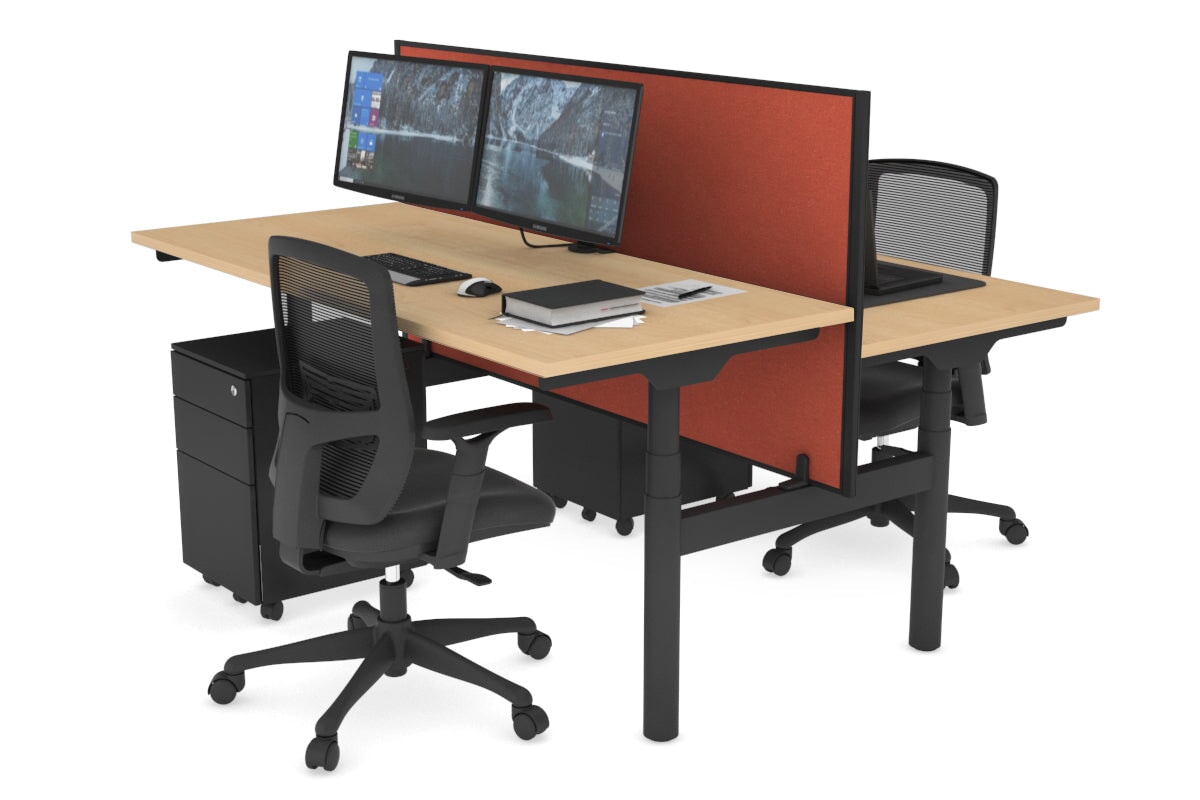 Flexi Premium Height Adjustable 2 Person H-Bench Workstation - Black Frame [1800L x 700W] Jasonl maple orange squash (820H x 1800W) none