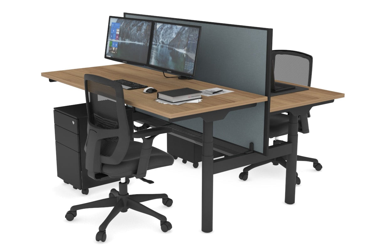 Flexi Premium Height Adjustable 2 Person H-Bench Workstation - Black Frame [1800L x 700W] Jasonl salvage oak cool grey (820H x 1800W) black cable tray