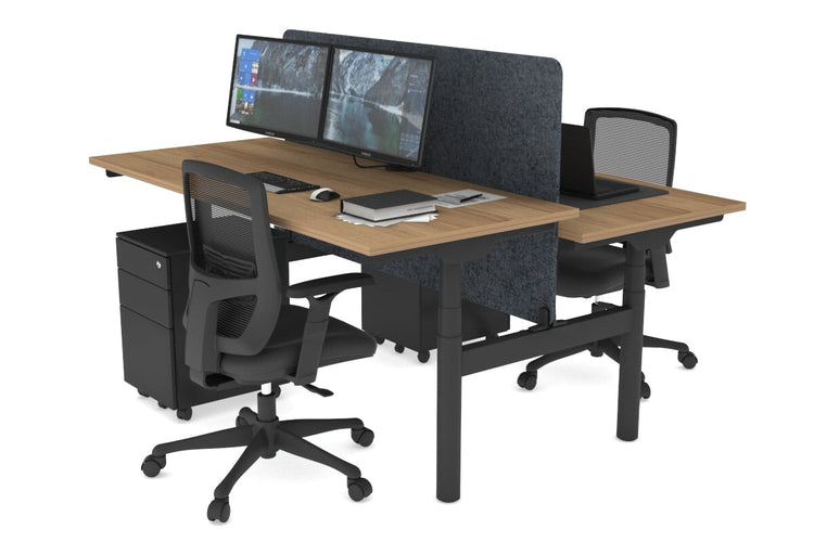 Flexi Premium Height Adjustable 2 Person H-Bench Workstation - Black Frame [1800L x 700W] Jasonl salvage oak dark grey echo panel (820H x 1600W) none