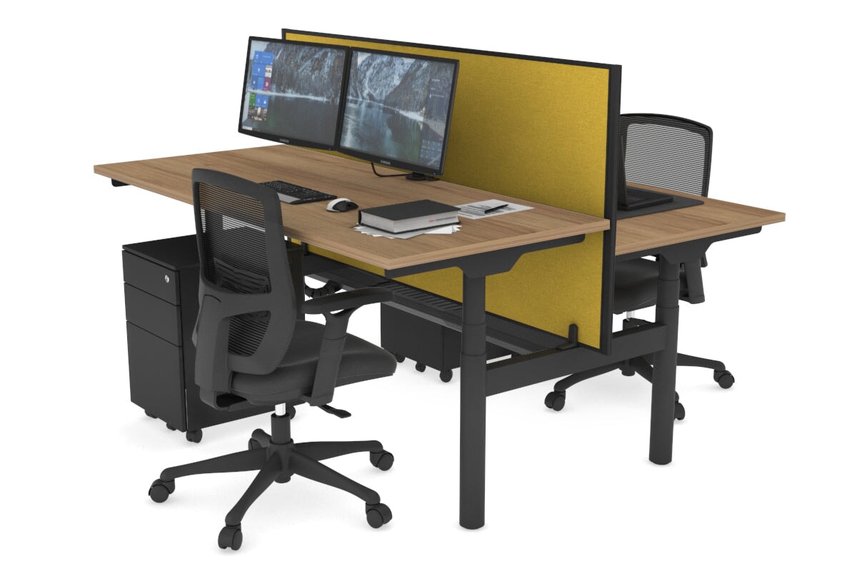 Flexi Premium Height Adjustable 2 Person H-Bench Workstation - Black Frame [1800L x 700W] Jasonl salvage oak mustard yellow (820H x 1800W) black cable tray