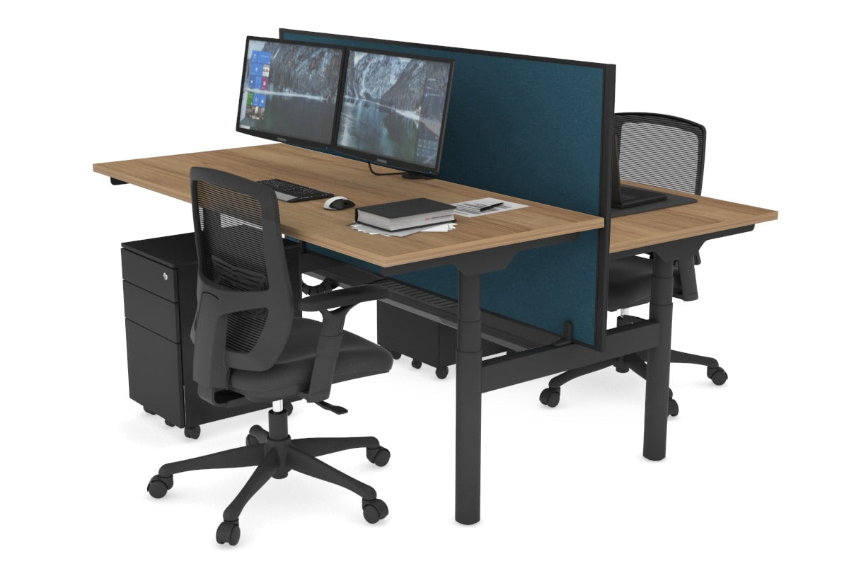 Flexi Premium Height Adjustable 2 Person H-Bench Workstation - Black Frame [1800L x 700W] Jasonl salvage oak deep blue (820H x 1800W) black cable tray