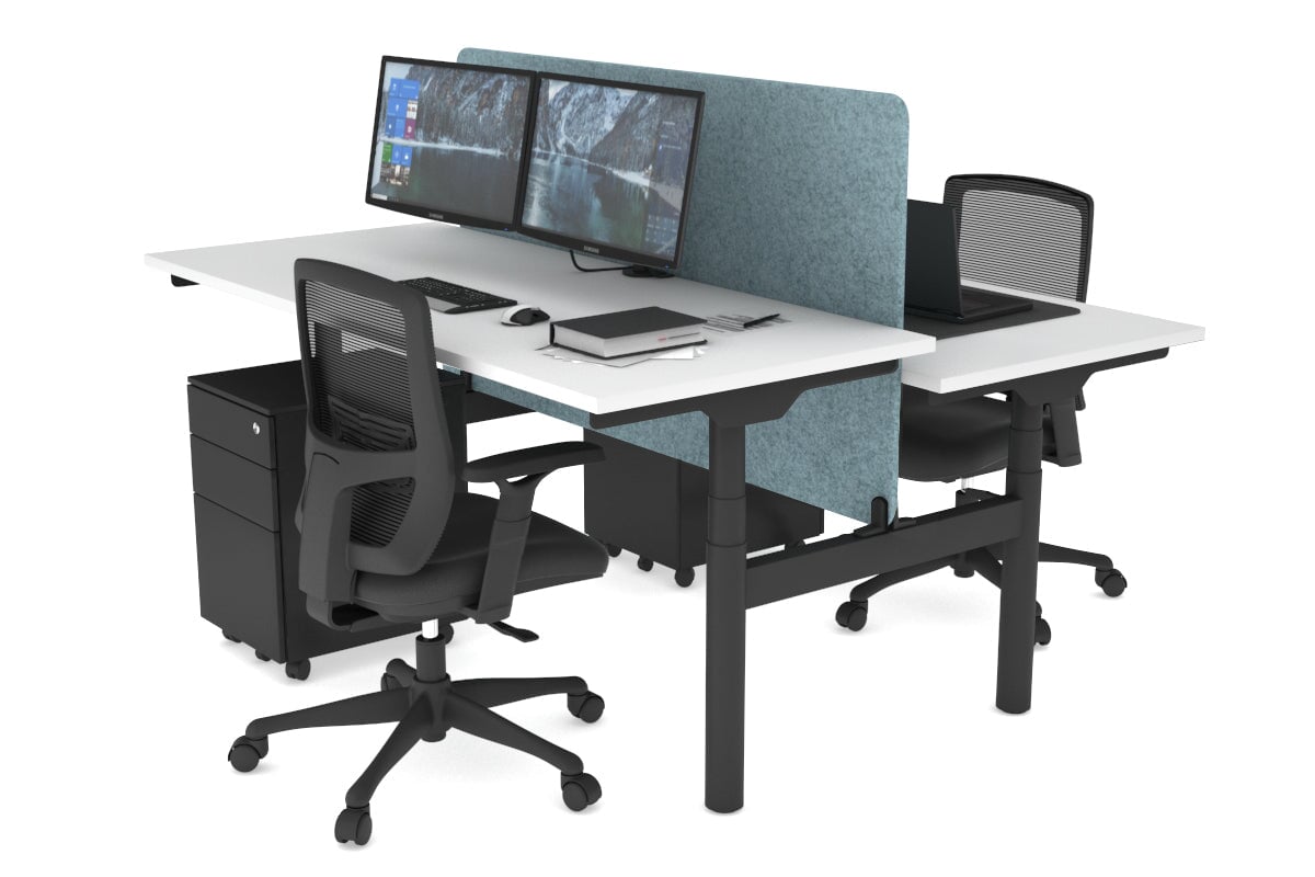 Flexi Premium Height Adjustable 2 Person H-Bench Workstation - Black Frame [1800L x 700W] Jasonl white blue echo panel (820H x 1600W) none