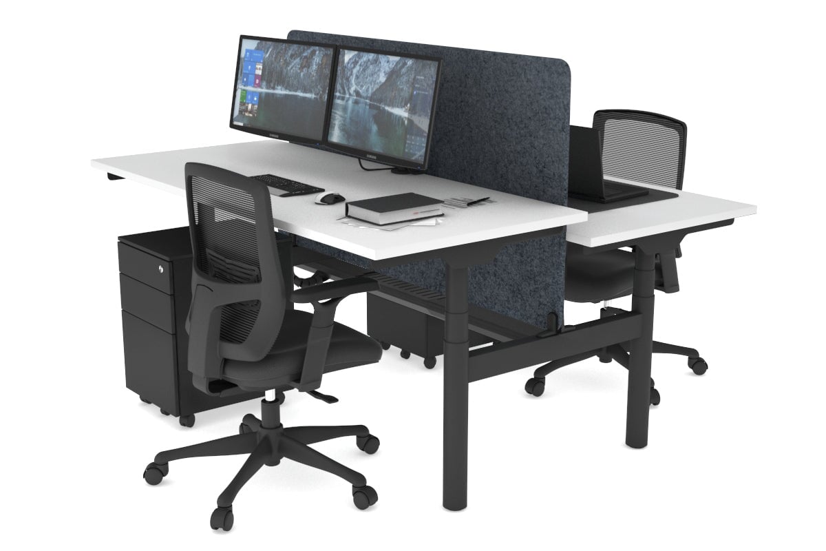 Flexi Premium Height Adjustable 2 Person H-Bench Workstation - Black Frame [1800L x 700W] Jasonl white dark grey echo panel (820H x 1600W) black cable tray