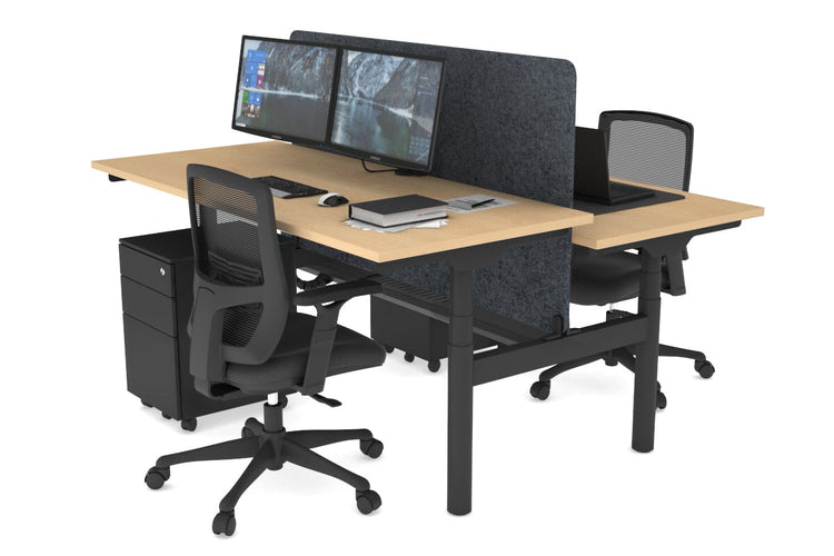 Flexi Premium Height Adjustable 2 Person H-Bench Workstation - Black Frame [1800L x 700W] Jasonl maple dark grey echo panel (820H x 1600W) black cable tray