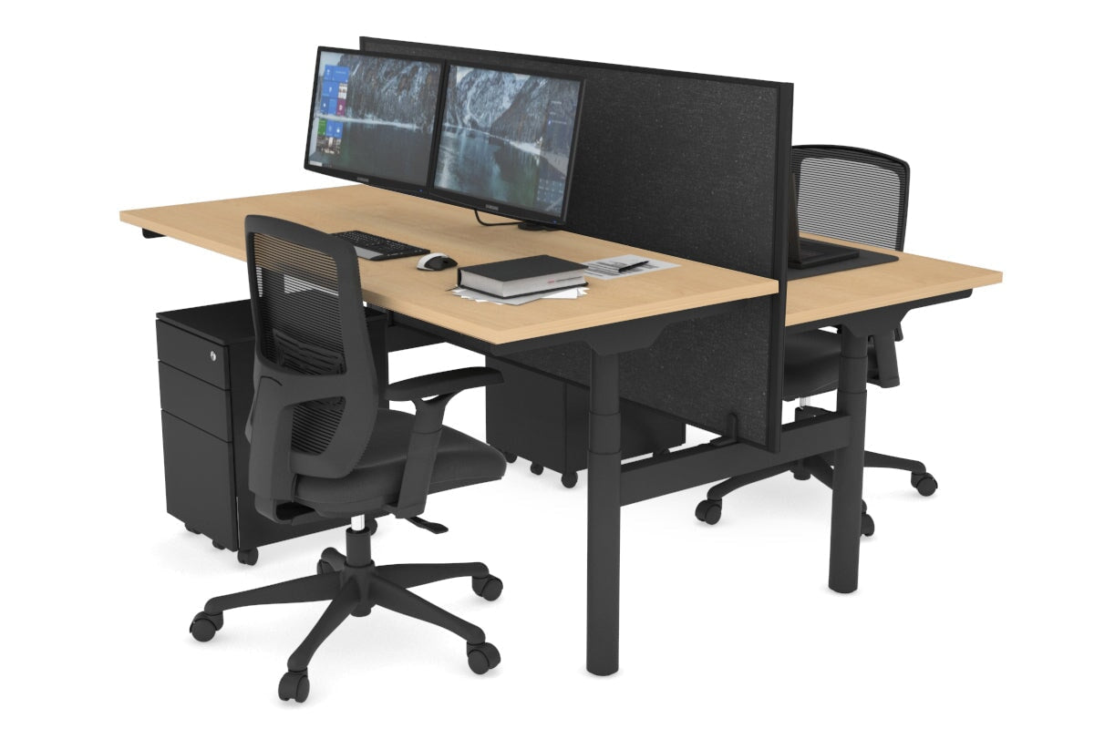 Flexi Premium Height Adjustable 2 Person H-Bench Workstation - Black Frame [1800L x 700W] Jasonl maple moody charchoal (820H x 1800W) none