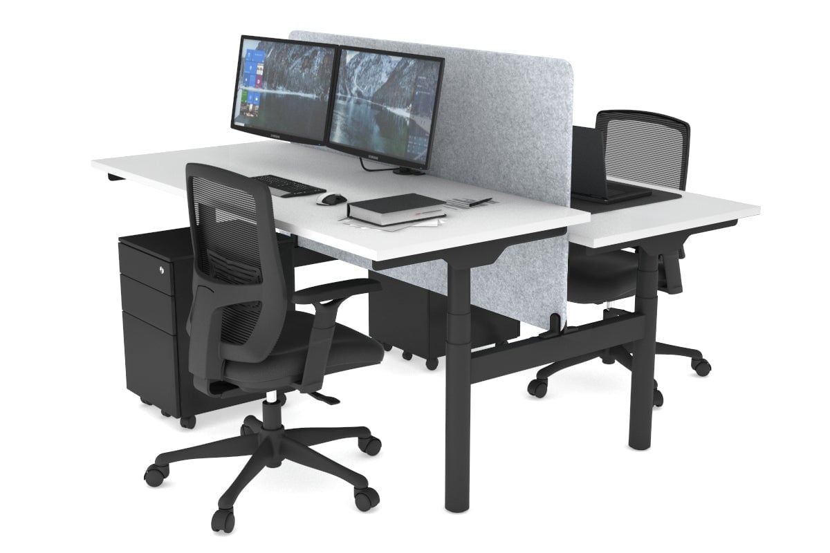 Flexi Premium Height Adjustable 2 Person H-Bench Workstation - Black Frame [1800L x 700W] Jasonl white light grey echo panel (820H x 1600W) none