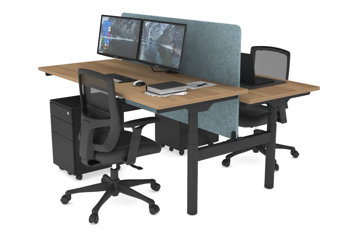 Flexi Premium Height Adjustable 2 Person H-Bench Workstation - Black Frame [1800L x 700W] Jasonl salvage oak blue echo panel (820H x 1600W) none