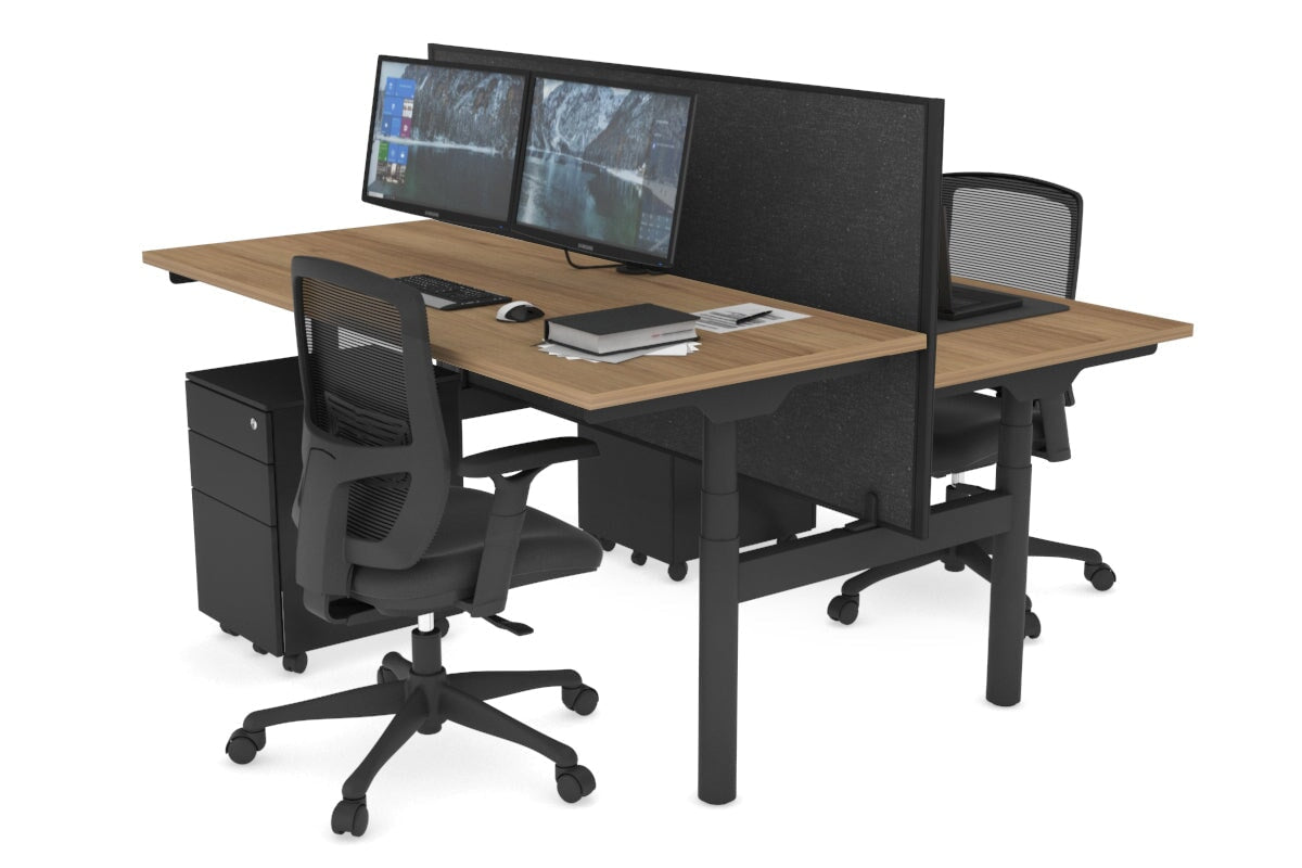 Flexi Premium Height Adjustable 2 Person H-Bench Workstation - Black Frame [1800L x 700W] Jasonl salvage oak moody charchoal (820H x 1800W) none