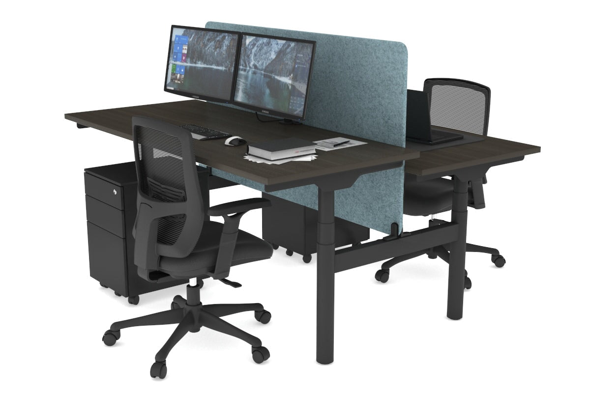 Flexi Premium Height Adjustable 2 Person H-Bench Workstation - Black Frame [1800L x 700W] Jasonl dark oak blue echo panel (820H x 1600W) none