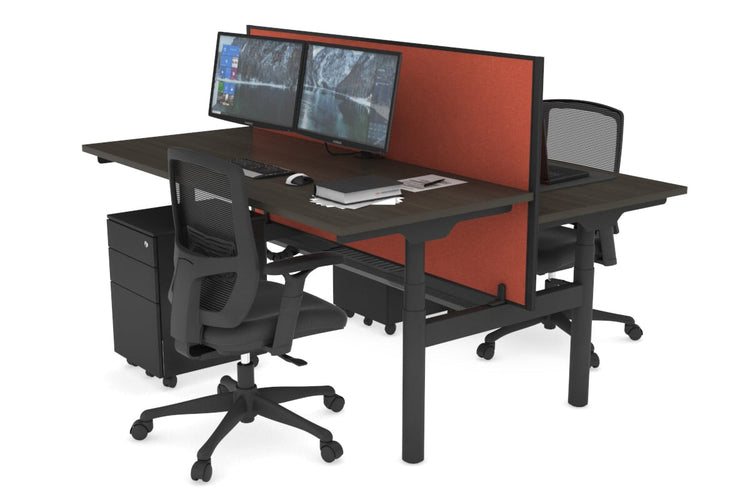 Flexi Premium Height Adjustable 2 Person H-Bench Workstation - Black Frame [1800L x 700W] Jasonl dark oak orange squash (820H x 1800W) black cable tray