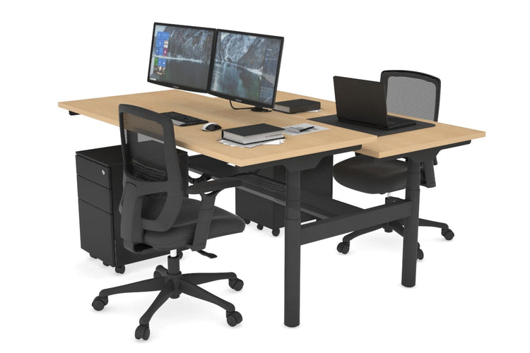 Flexi Premium Height Adjustable 2 Person H-Bench Workstation - Black Frame [1800L x 700W] Jasonl maple none black cable tray