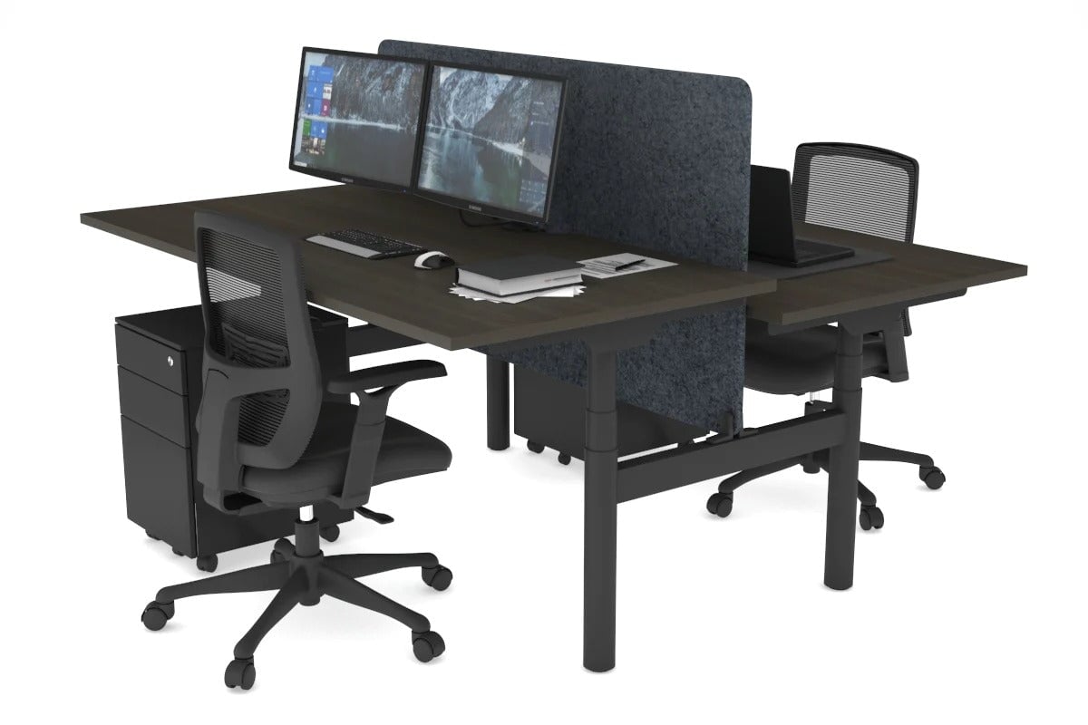 Flexi Premium Height Adjustable 2 Person H-Bench Workstation - Black Frame [1800L x 800W with Cable Scallop] Jasonl dark oak dark grey echo panel (820H x 1600W) none