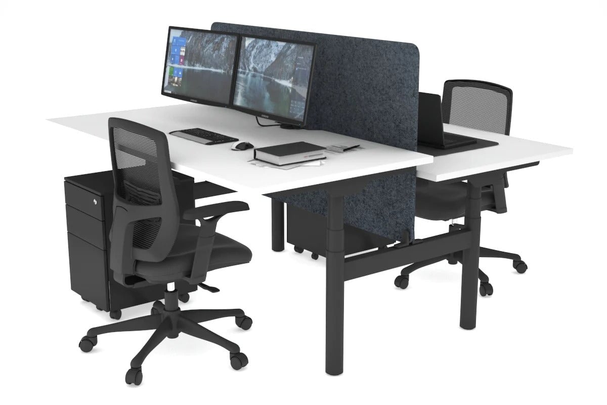 Flexi Premium Height Adjustable 2 Person H-Bench Workstation - Black Frame [1800L x 800W with Cable Scallop] Jasonl white dark grey echo panel (820H x 1600W) none