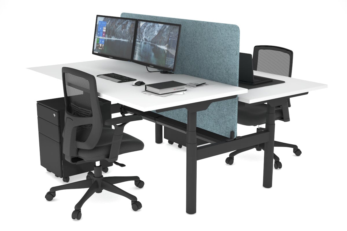 Flexi Premium Height Adjustable 2 Person H-Bench Workstation - Black Frame [1800L x 800W with Cable Scallop] Jasonl white blue echo panel (820H x 1600W) white cable tray