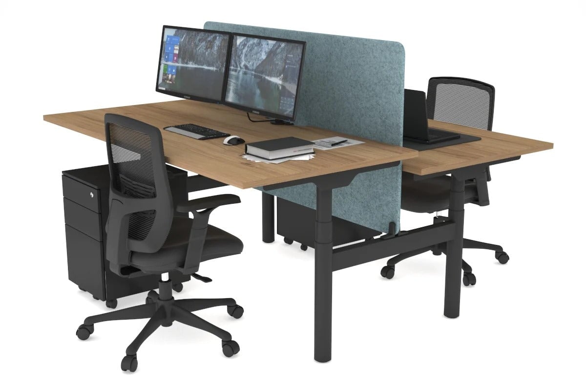 Flexi Premium Height Adjustable 2 Person H-Bench Workstation - Black Frame [1800L x 800W with Cable Scallop] Jasonl salvage oak blue echo panel (820H x 1600W) none