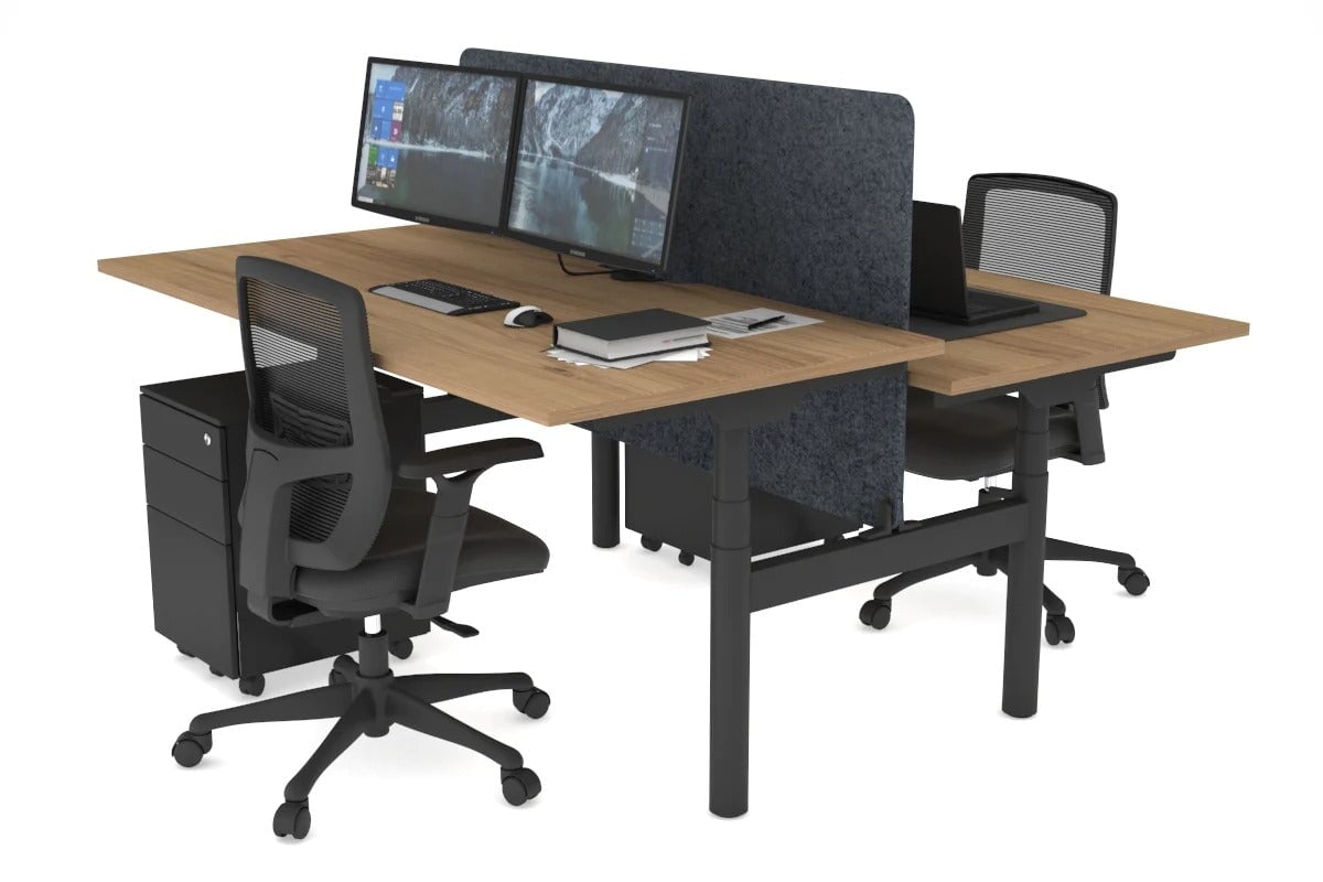 Flexi Premium Height Adjustable 2 Person H-Bench Workstation - Black Frame [1800L x 800W with Cable Scallop] Jasonl salvage oak dark grey echo panel (820H x 1600W) none