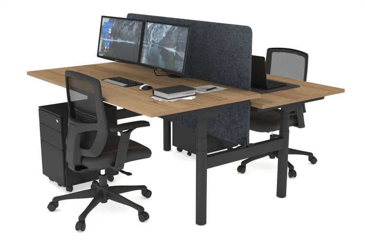 Flexi Premium Height Adjustable 2 Person H-Bench Workstation - Black Frame [1800L x 800W with Cable Scallop] Jasonl salvage oak dark grey echo panel (820H x 1600W) none
