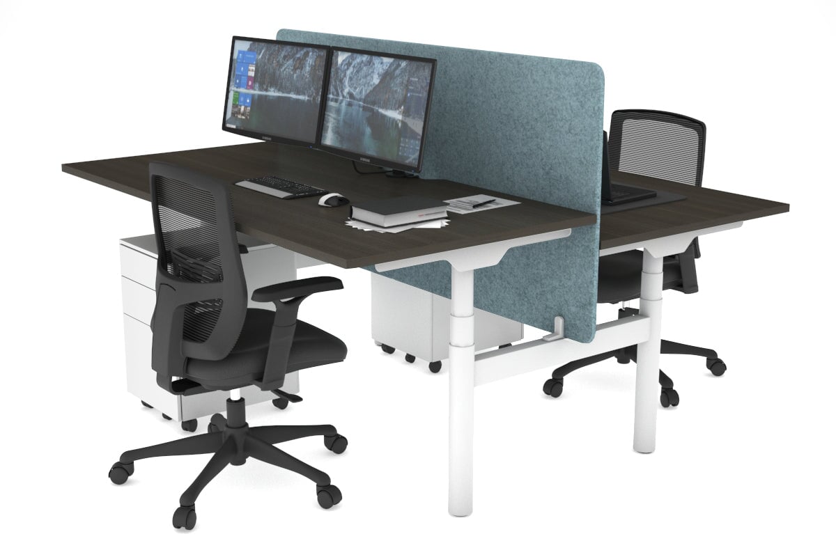 Flexi Premium Height Adjustable 2 Person H-Bench Workstation - White Frame [1200L x 800W with Cable Scallop] Jasonl dark oak blue echo panel (820H x 1200W) none