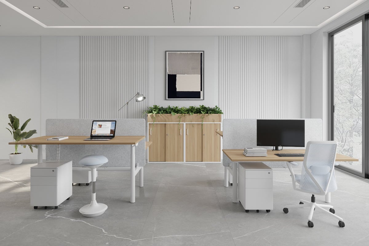 Flexi Premium Height Adjustable 2 Person H-Bench Workstation - White Frame [1200L x 800W with Cable Scallop] Jasonl 