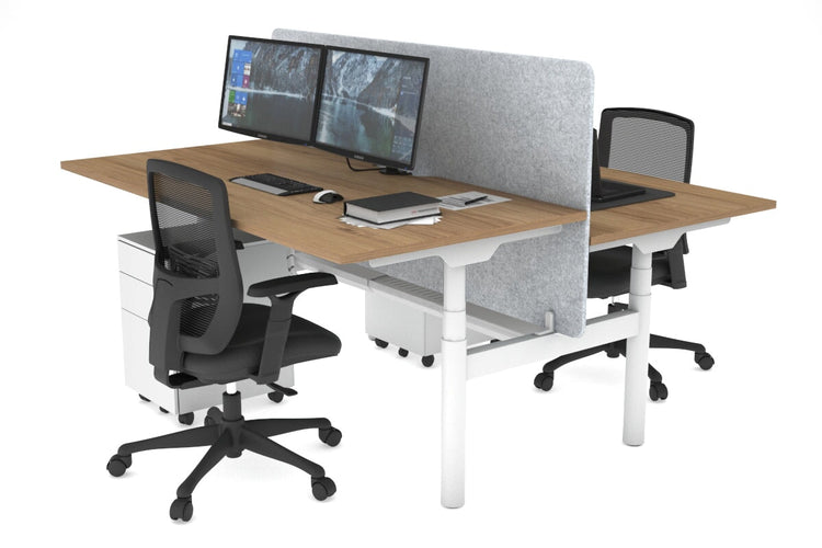 Flexi Premium Height Adjustable 2 Person H-Bench Workstation - White Frame [1200L x 800W with Cable Scallop] Jasonl salvage oak light grey echo panel (820H x 1200W) white cable tray