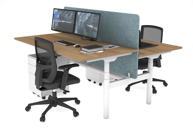 Flexi Premium Height Adjustable 2 Person H-Bench Workstation - White Frame [1200L x 800W with Cable Scallop] Jasonl salvage oak blue echo panel (820H x 1200W) white cable tray