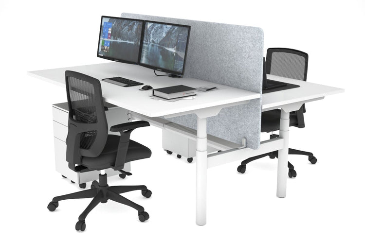 Flexi Premium Height Adjustable 2 Person H-Bench Workstation - White Frame [1200L x 800W with Cable Scallop] Jasonl white light grey echo panel (820H x 1200W) white cable tray