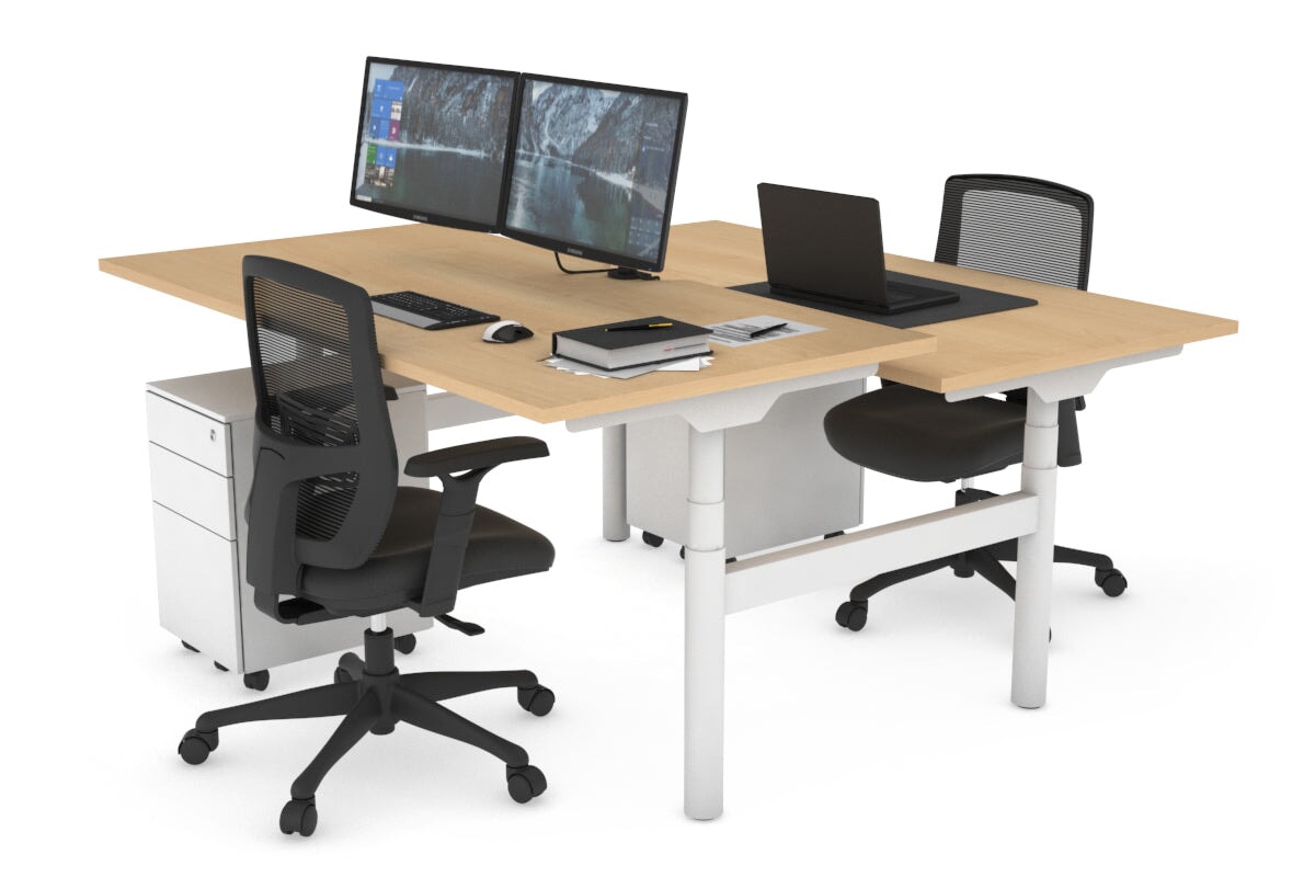 Flexi Premium Height Adjustable 2 Person H-Bench Workstation - White Frame [1200L x 800W with Cable Scallop] Jasonl maple none none