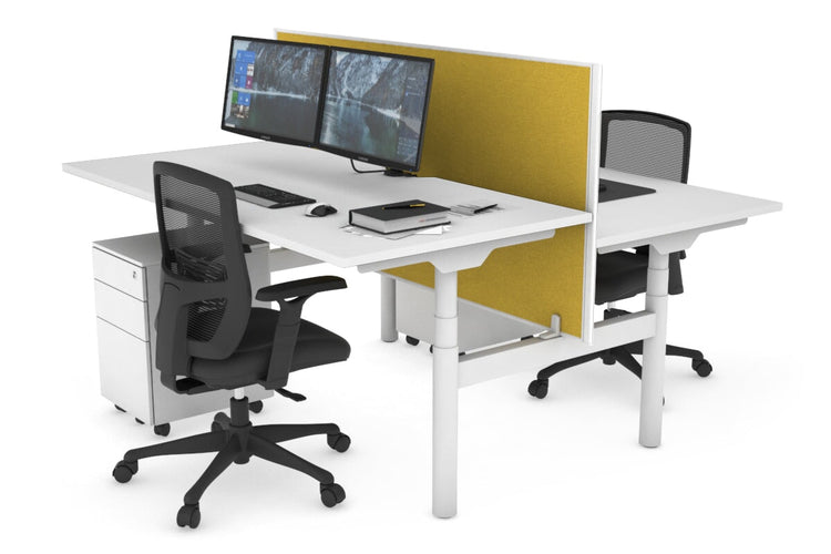 Flexi Premium Height Adjustable 2 Person H-Bench Workstation - White Frame [1200L x 800W with Cable Scallop] Jasonl white mustard yellow (820H x 1200W) none