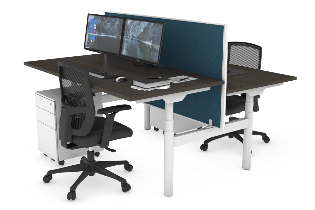 Flexi Premium Height Adjustable 2 Person H-Bench Workstation - White Frame [1200L x 800W with Cable Scallop] Jasonl dark oak deep blue (820H x 1200W) none