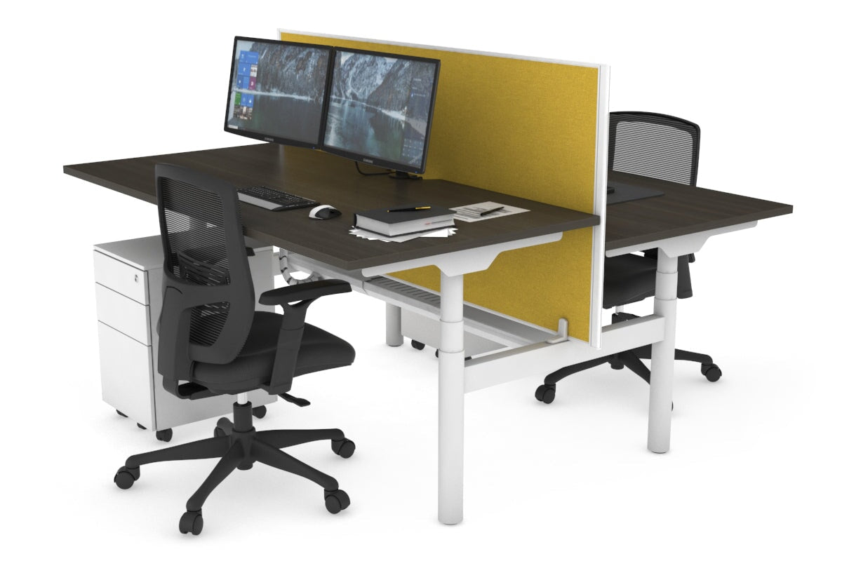 Flexi Premium Height Adjustable 2 Person H-Bench Workstation - White Frame [1200L x 800W with Cable Scallop] Jasonl dark oak mustard yellow (820H x 1200W) white cable tray
