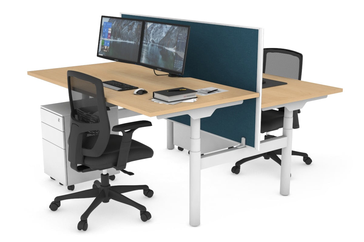 Flexi Premium Height Adjustable 2 Person H-Bench Workstation - White Frame [1200L x 800W with Cable Scallop] Jasonl maple deep blue (820H x 1200W) none