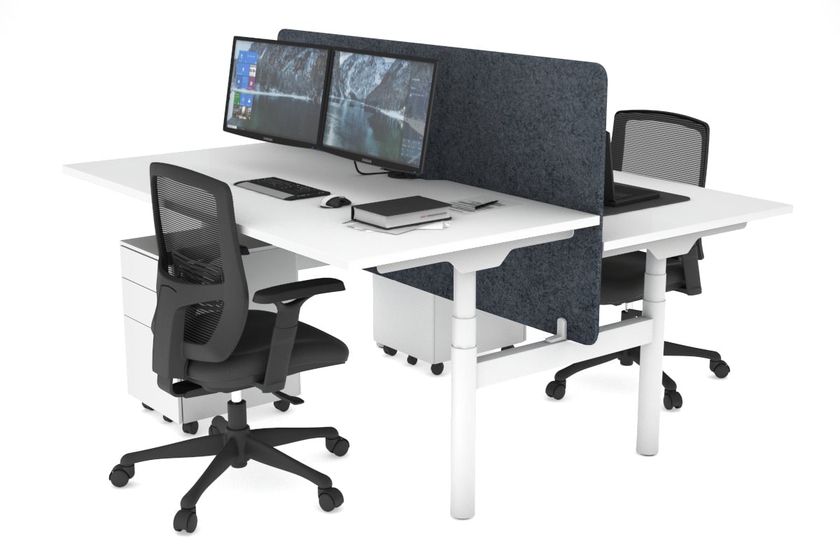 Flexi Premium Height Adjustable 2 Person H-Bench Workstation - White Frame [1200L x 800W with Cable Scallop] Jasonl white dark grey echo panel (820H x 1200W) none