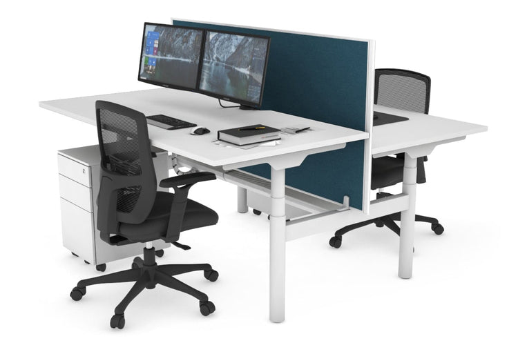 Flexi Premium Height Adjustable 2 Person H-Bench Workstation - White Frame [1200L x 800W with Cable Scallop] Jasonl white deep blue (820H x 1200W) white cable tray