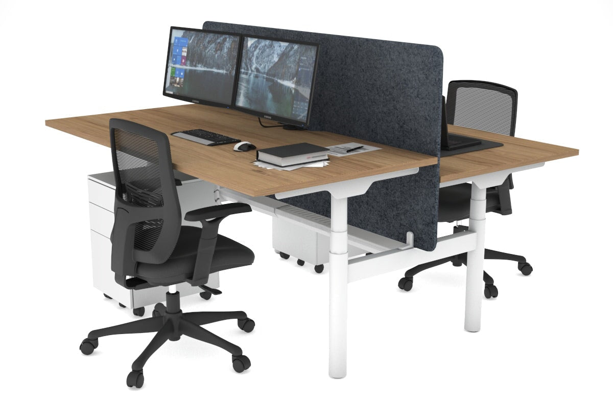 Flexi Premium Height Adjustable 2 Person H-Bench Workstation - White Frame [1200L x 800W with Cable Scallop] Jasonl salvage oak dark grey echo panel (820H x 1200W) white cable tray