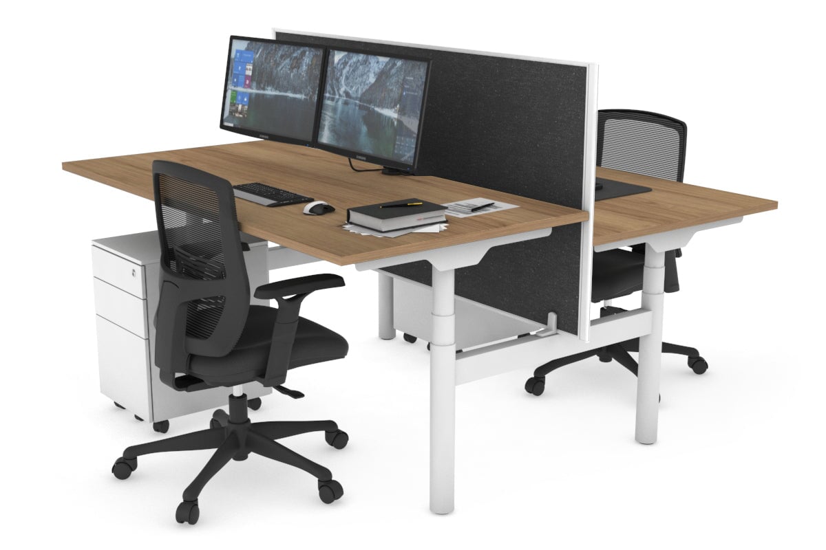 Flexi Premium Height Adjustable 2 Person H-Bench Workstation - White Frame [1200L x 800W with Cable Scallop] Jasonl salvage oak moody charchoal (820H x 1200W) none