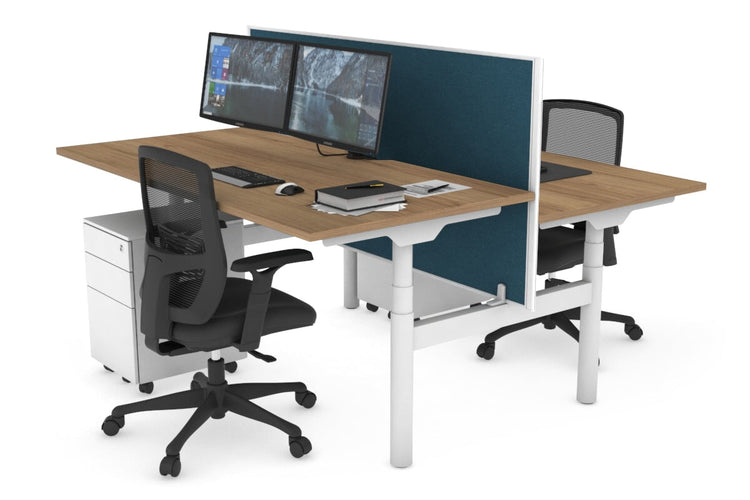 Flexi Premium Height Adjustable 2 Person H-Bench Workstation - White Frame [1200L x 800W with Cable Scallop] Jasonl salvage oak deep blue (820H x 1200W) none