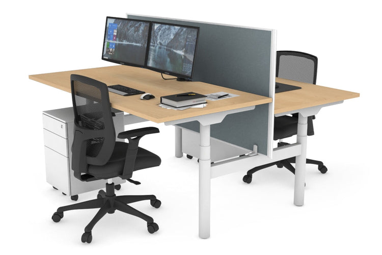 Flexi Premium Height Adjustable 2 Person H-Bench Workstation - White Frame [1200L x 800W with Cable Scallop] Jasonl maple cool grey (820H x 1200W) none