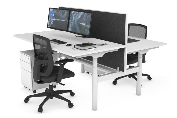 Flexi Premium Height Adjustable 2 Person H-Bench Workstation - White Frame [1200L x 800W with Cable Scallop] Jasonl white moody charchoal (820H x 1200W) white cable tray